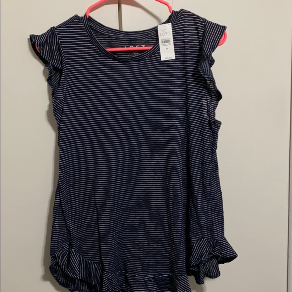 Loft ruffle hem and sleeve striped shirt new m